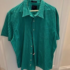 Saddlebred Checked Green Button Down Short Sleeved Shirt XL